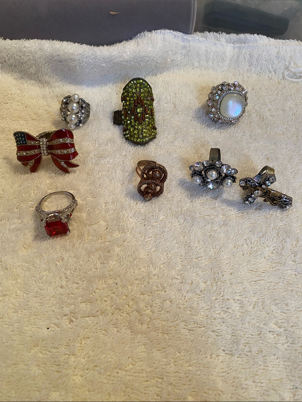 Assorted Vintage-Inspired Fashion Rings in Red, Green, Pearl and Opal Tones